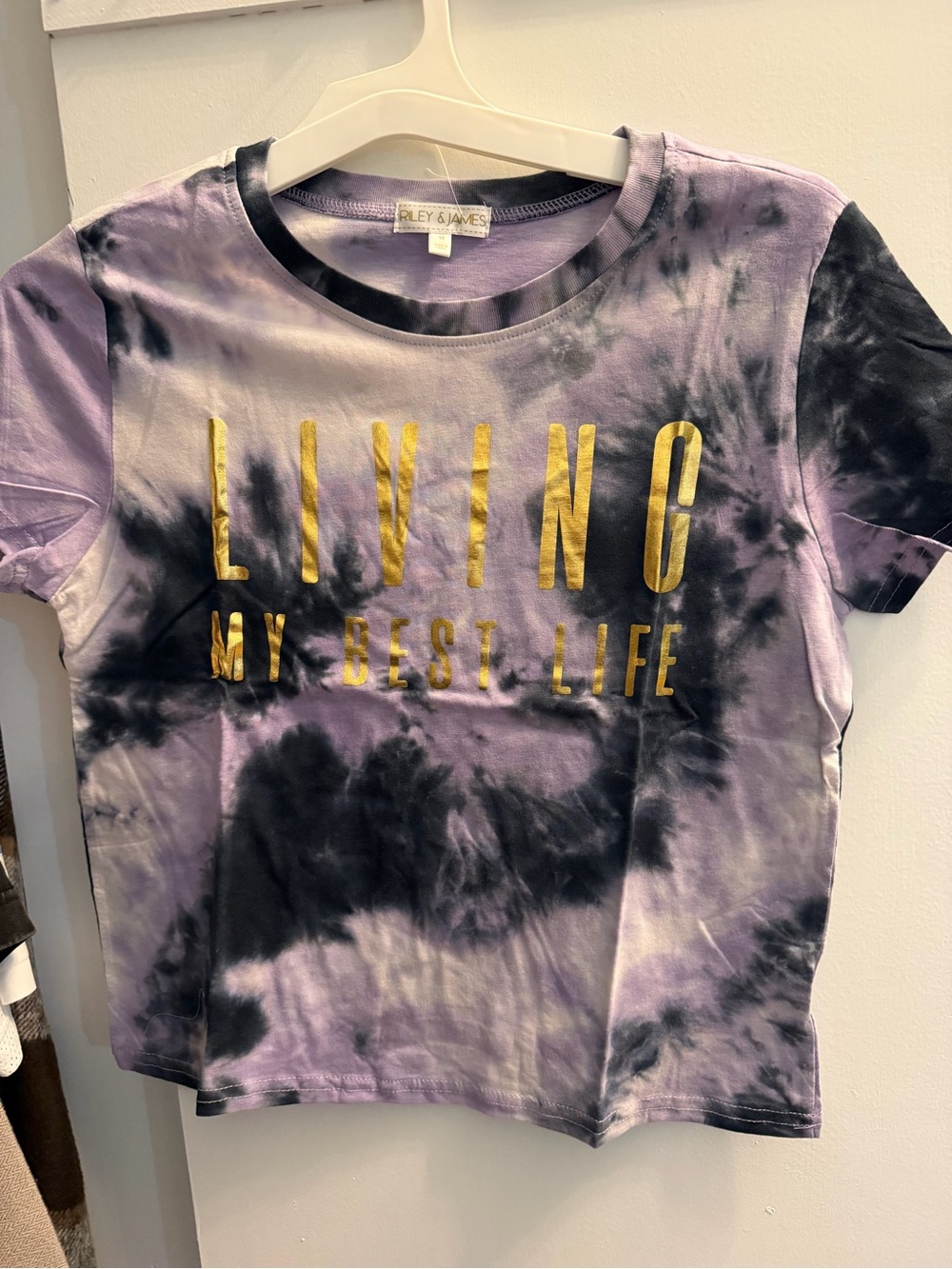 Riley & James Tie-Dye Tee - Purple & Black with Gold Foil